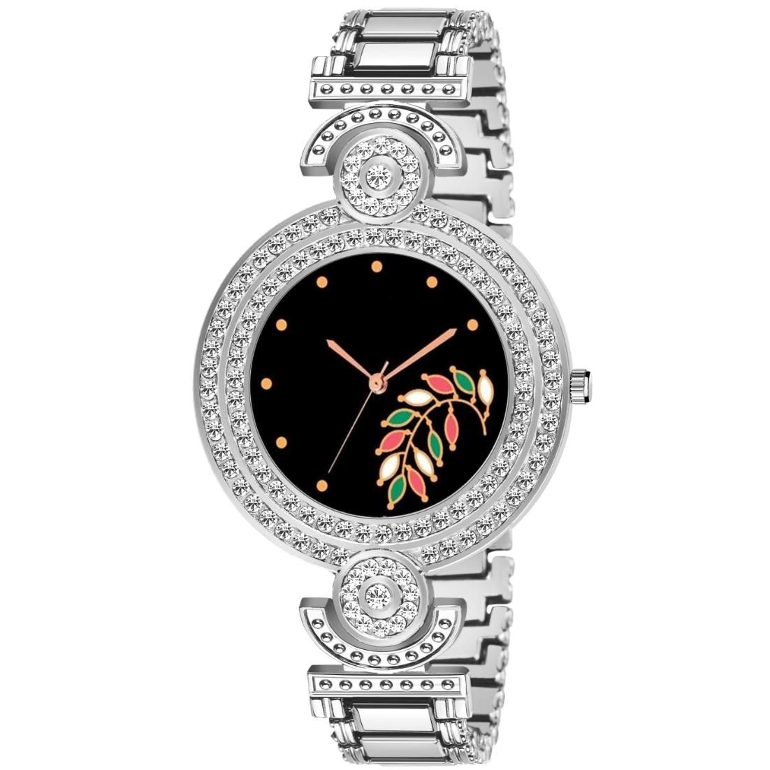 Bolun Black Flower Well Dial Silver BD Girls and Women Watch view 2