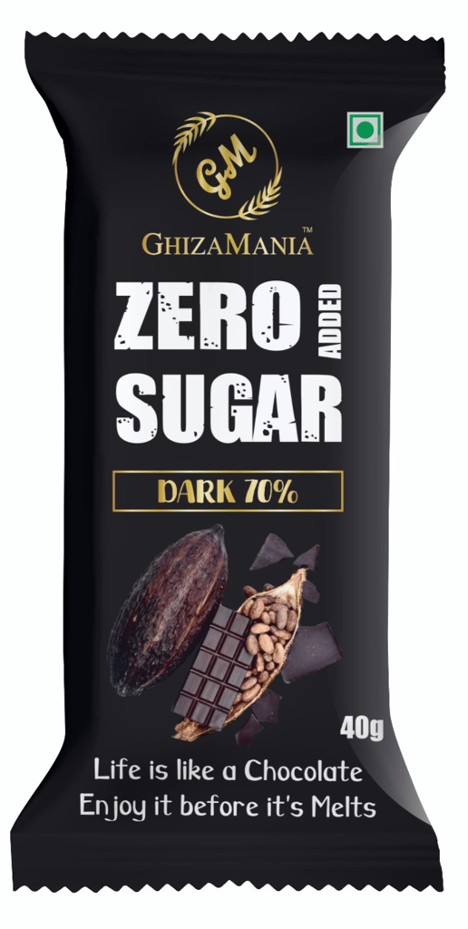 GhizaMania 70% Dark Zero Added Sugar | 40g | Pack of 1 | ZeroGuilt Sugar Free Chocolate Bar. | VEGAN & GLUTEN FREE CHOCOLATE BAR.