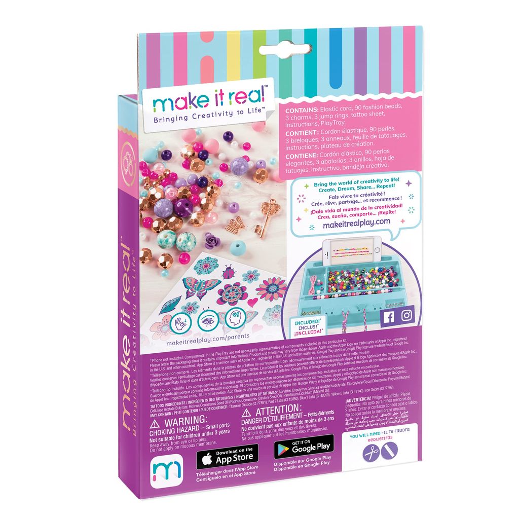 Make It Real Metal Bedazzled! Create 3 Unique Charm Bracelets Kit|Blooming Creativity|104 PcsIncludes Play Tray|All-in-1 DIY Beaded Jewelry Kit|Tweens&Girls|Arts&Crafts,Ages 8+|MadeInIndia,Multicolor view 2