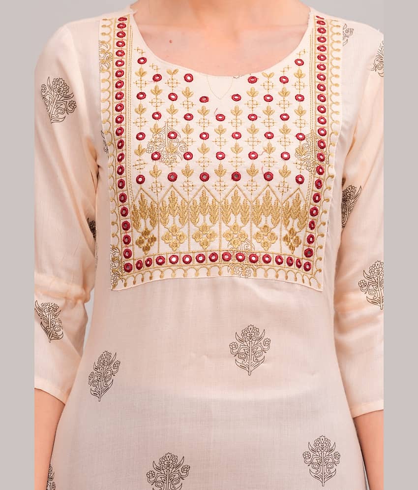 MAUKA Rayon Printed Kurti With Sharara And Gharara Women's Stitched Salwar Suit - Cream ( Pack of 1 ) view 2