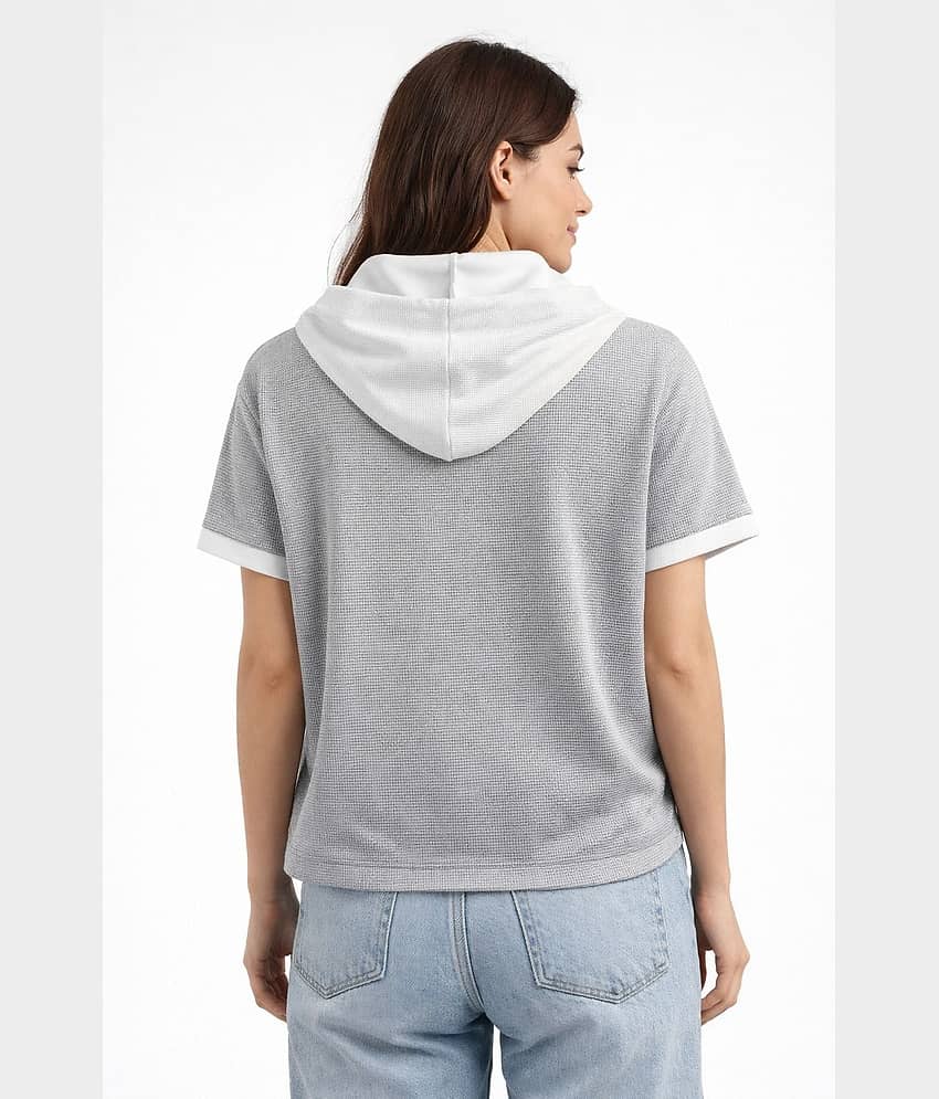 RodZen Women Poly Cotton Oversized Fit Hooded T-Shirt ( Grey ) view 2