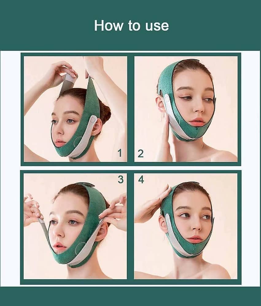 Skindora V-Shape Face Slimming Belt, Face Masks for Double Chin Shaper for Men & Women, Facial Lift Slim Cheeks Lifting Reusable Belt Facial Anti Wrinkle Chin Strap acial Anti Wrinkle Chin Strap Elastic (Cotton,Lycra) (Green, Pack of 1) view 2