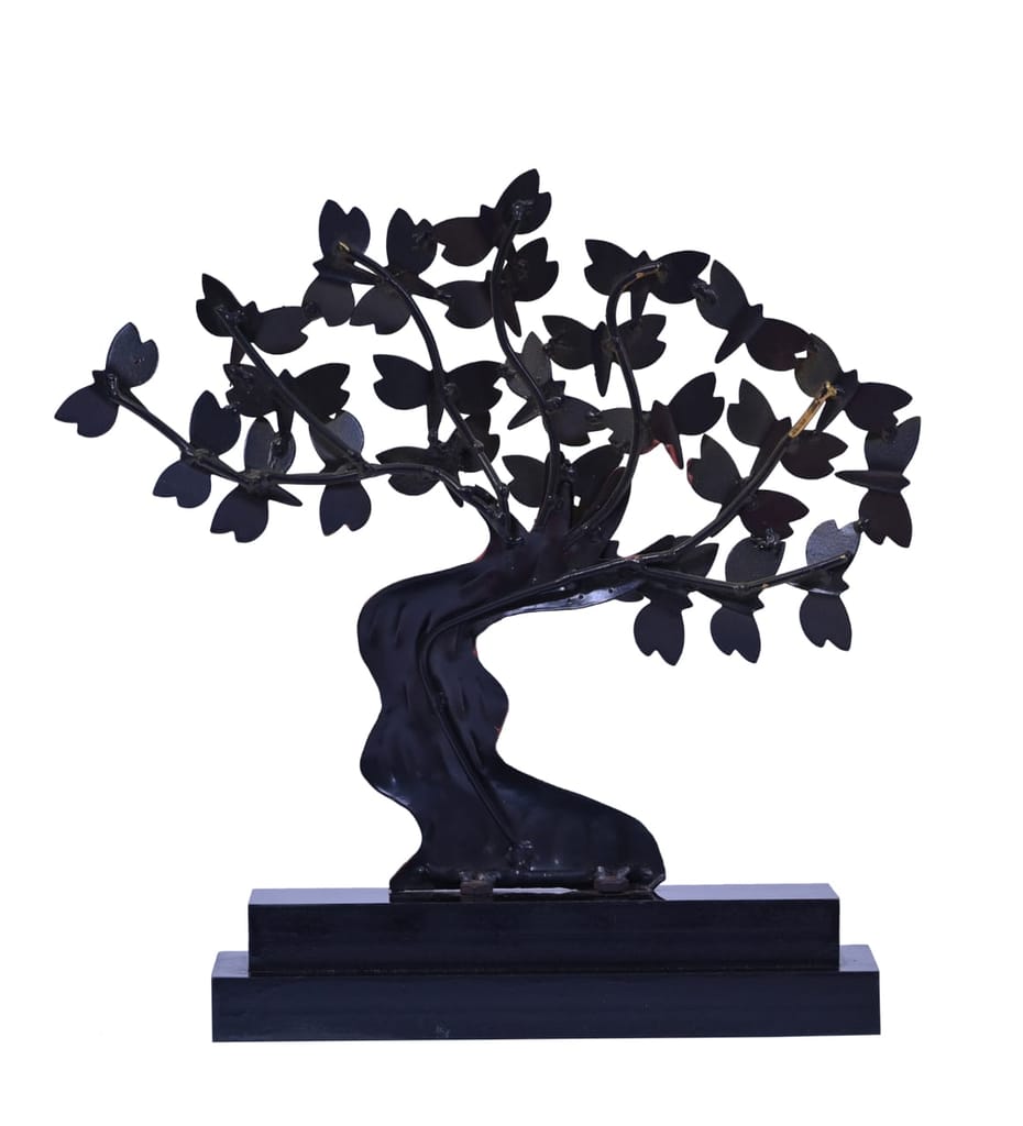 Butterfly Tree Statue, Metal Sculpture with Gold and Silver Leaves, Gold Finish Home Décor view 2
