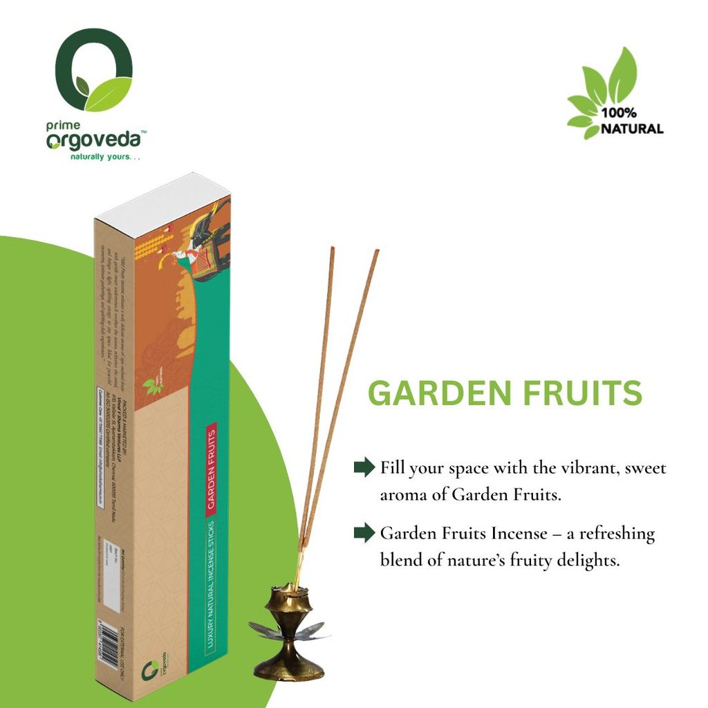 Prime Orgoveda Garden Fruits Incense Sticks | 100% Natural Charcoal-Free Agarbatti | Long-Lasting Garden Fruits Aroma for Prayer, Pooja & Meditation (Pack of 50 Sticks) view 2