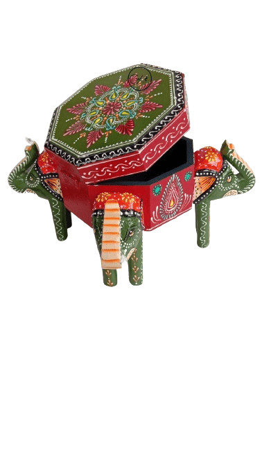 Wood to cart Handmade Decorative Hand Painted Woooden Elephant Shape Box for Jwellery, Storage view 2