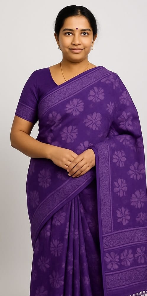 Purple Floral Saree with Matching Blouse [Pack of 2]