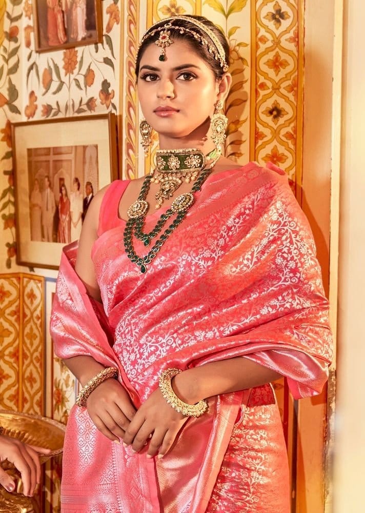 Woven Art Silk Saree in Pink view 2