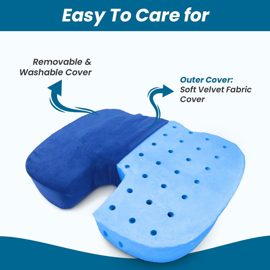 Sleepsia Newly Launched - Orthopedic Gel Ventilated U Shaped Coccyx Tailbone & Hip Pain Refief - Cooling Gel High Density For Pain Relief, Seat Cushion, Pain Relief Cushion - Car Seat, Office Chair (Blue Velvet) view 2