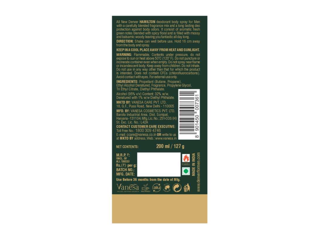 Denver Hamilton And Pride Men Deodorant Spray Box 180ml - Pack Of 2 view 2