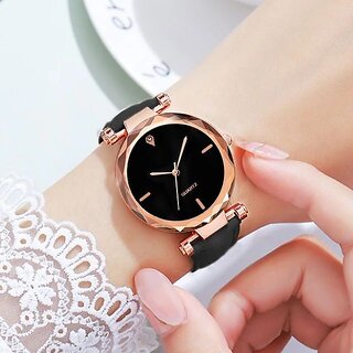 Premium Quality Casual Branded Designer Black 4 Point Dial Leather Belt Analog Watch For Women view 2