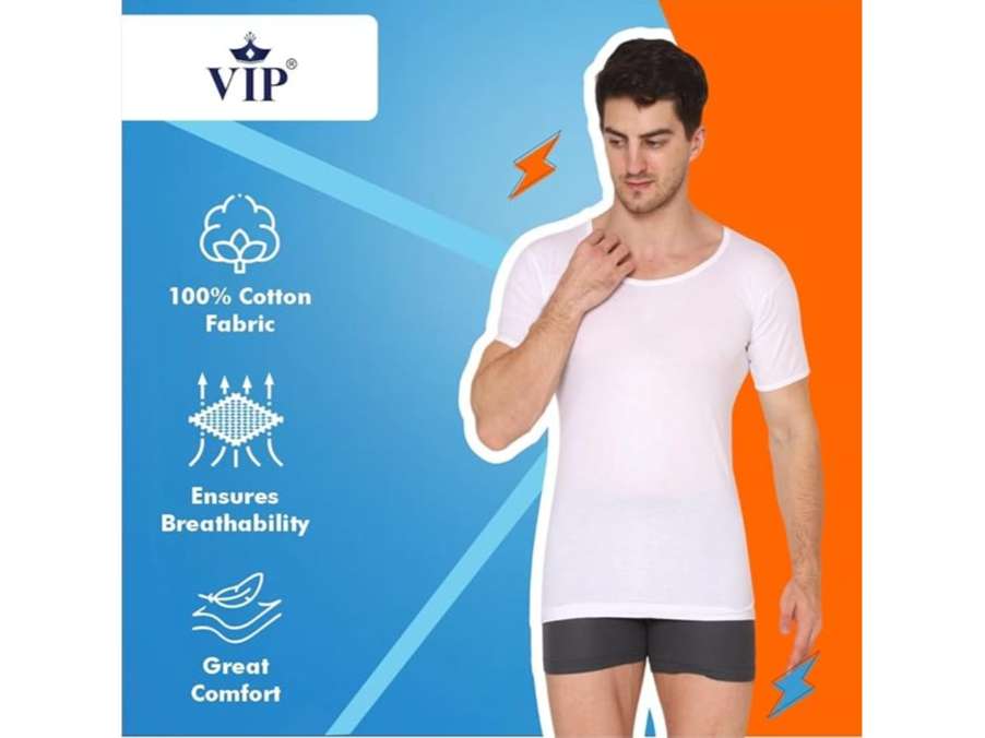 VIP Supreme Men's Round Neck Half Sleeve 100% Cotton White Vest, Moisture Absorbent Inner wear for Men - Pack of 3 - 4XL view 2