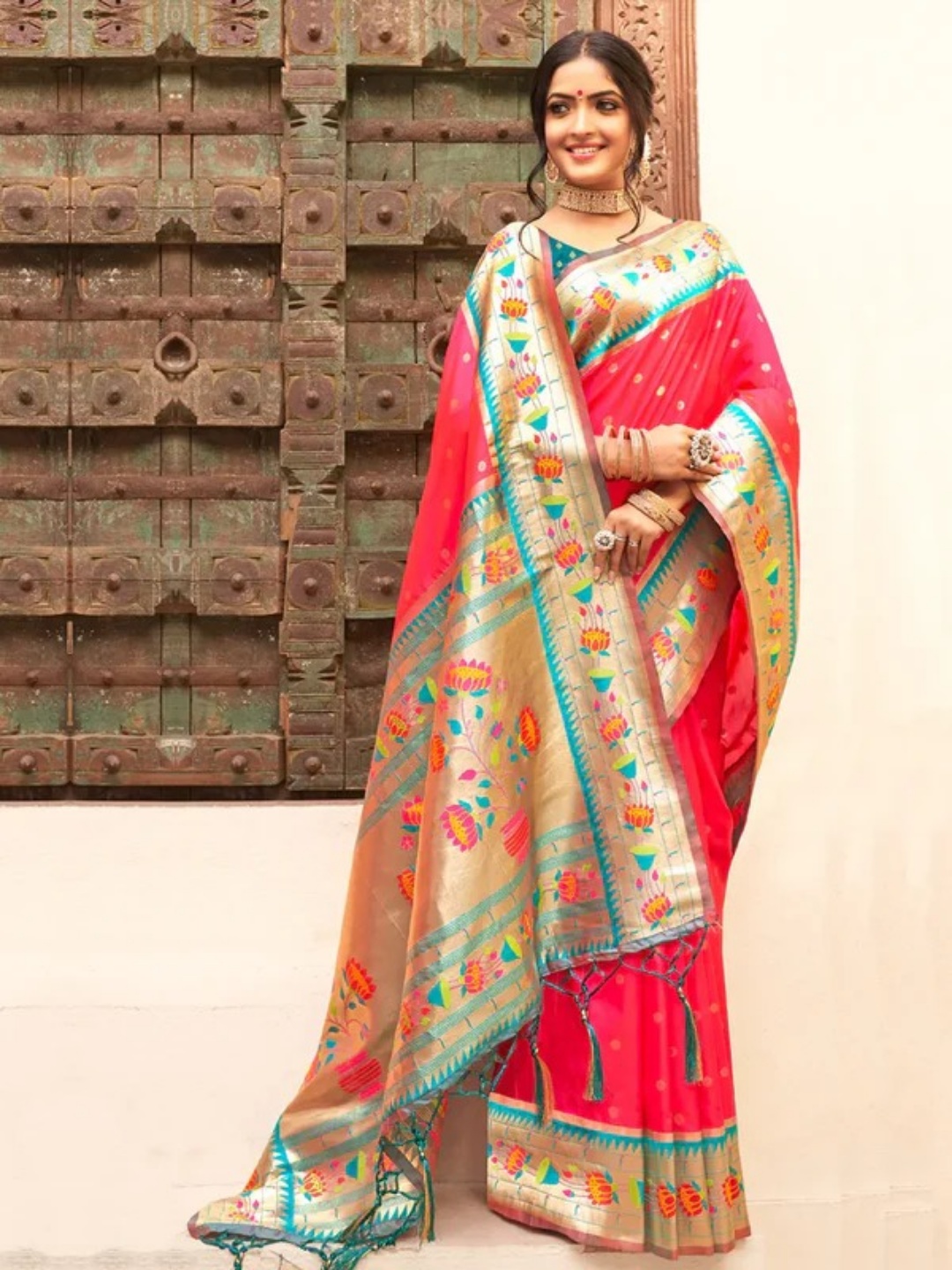 Red Paithani Silk Saree view 2