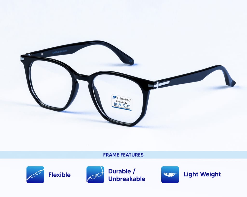 Flikertag Blue Cut Computer Glasses for Eye Protection | Zero Power Blue Light Filter Glasses With UV Protection | Anti Glare Specs for Men & Women [FTF205 F1 Wayfarer Glossy Black Frame, 52mm] view 2
