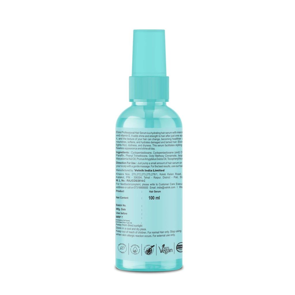 Elois Professional Anti Frizz Hair Serum For 2X Smoother Hair and Long Lasting Frizz control With Argan Oil, Almond Oil, Vitamin E to Instant Shine, Smoothness & Soft Hair (100ml) view 2