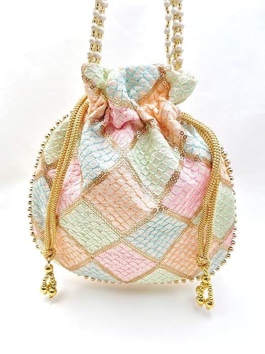 Potli Bag: Handcrafted Ethnic Indian Potli Bag with Pearl Beaded Drawstring for Women (Multicolor)