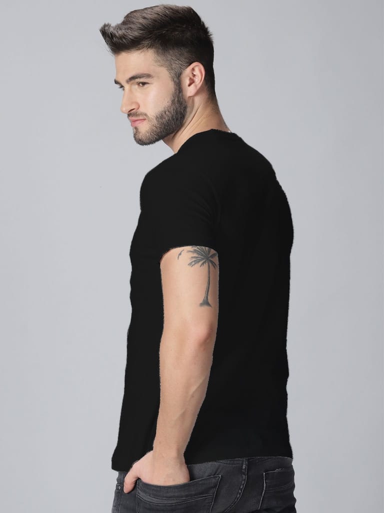 Cotton Black Plain Roundneck T-Shirt view 2