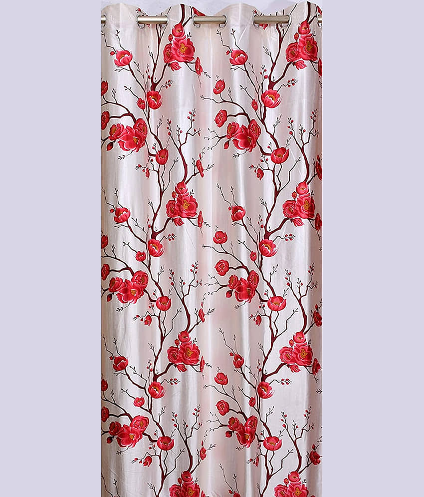 Kraftiq Homes Floral Semi-Transparent Eyelet Curtain 7 ft ( Pack of 3 ) - Red view 2