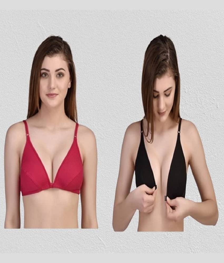 Zourt Pack of 2 Cotton Non Padded Women's Push Up Bra ( Multicolor )