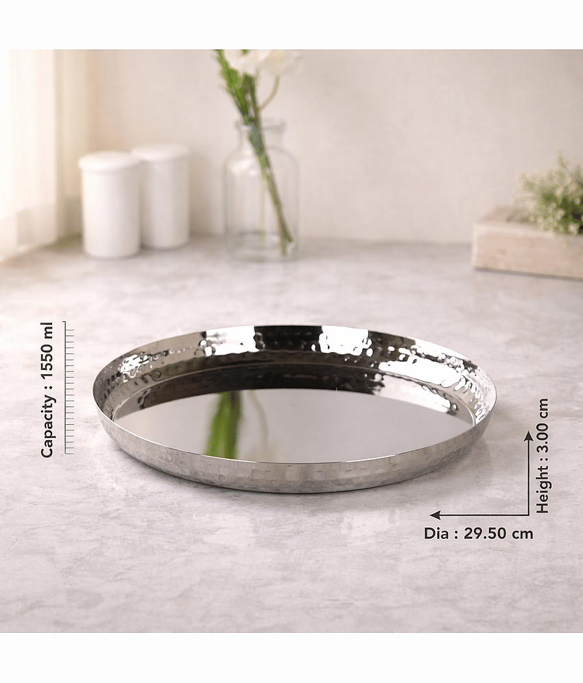 Visaxmi Embossed Stainless Steel Dinner Set ( Pack of 2 ) Silver view 2