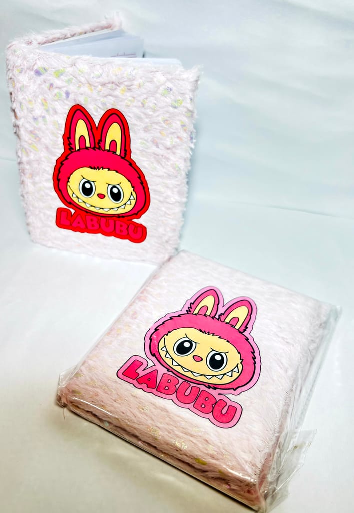 Pink Labubu Plush Diary with Lined Pages - Cute Fuzzy Notebook view 2