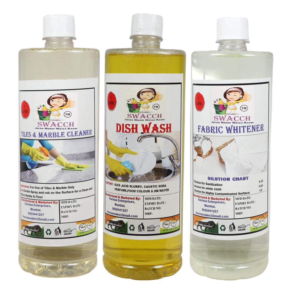 HOME CARE COMBO Tiles & Marble Cleaner, Dish Wash Lemon & Fabric Whitener (1 Litre) (Pack of 3) view 2