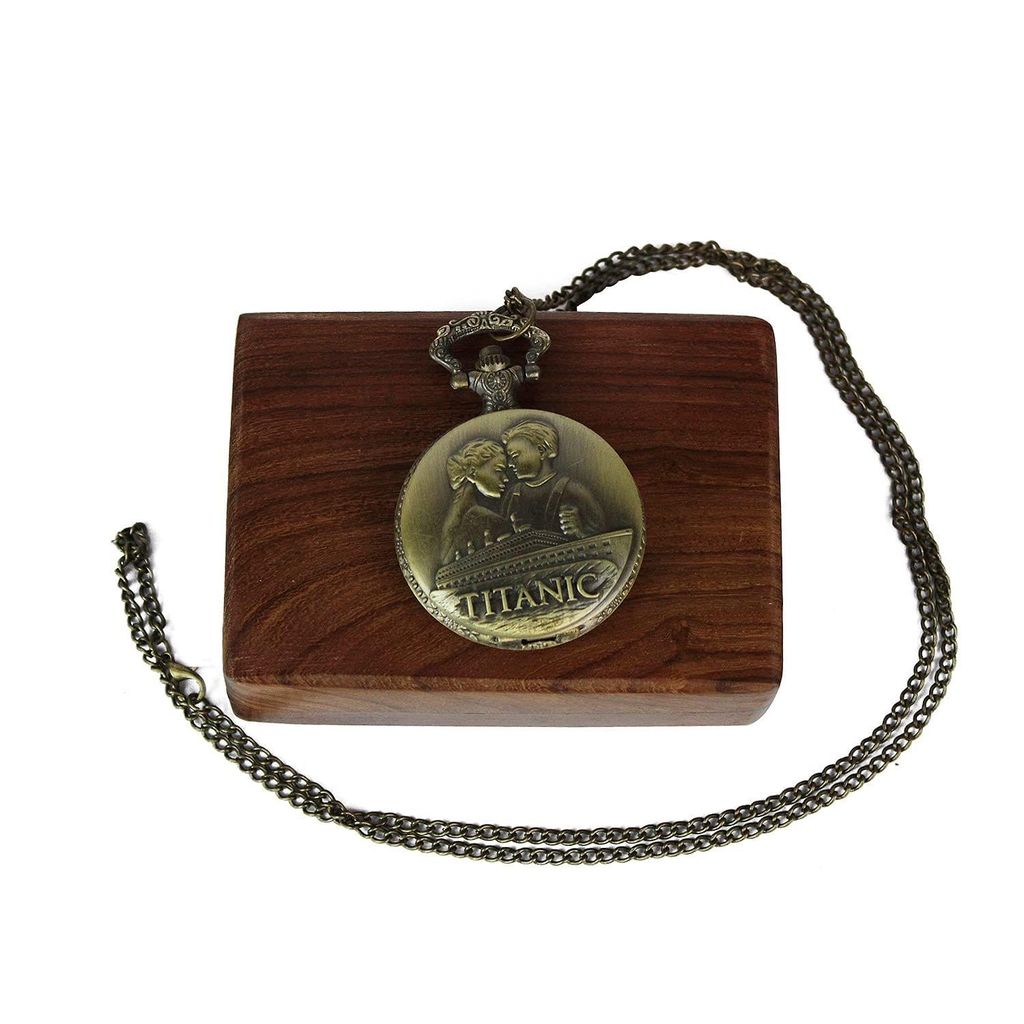 ARTVARKO Titanic Roman Numbers Analog Pocket Watch with Wooden Box Women's and Men's Antique Locket. view 2