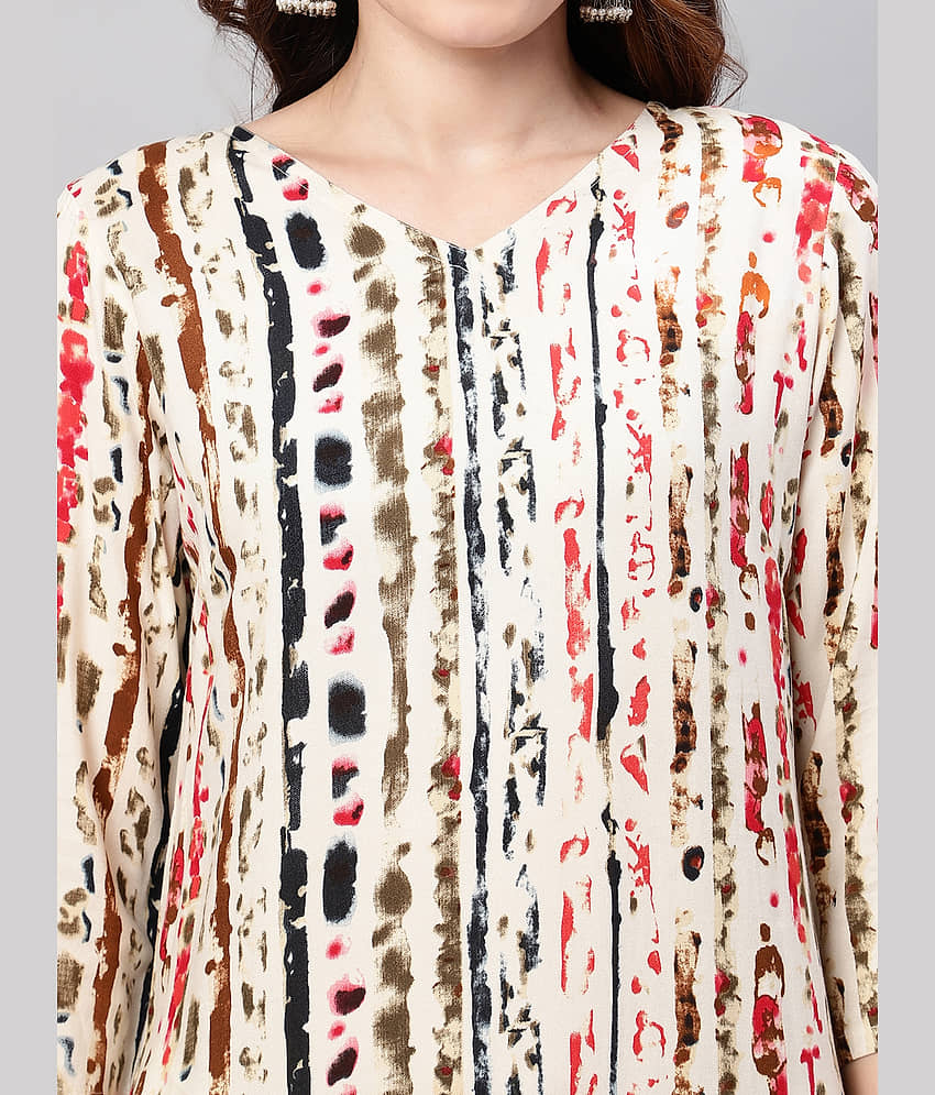 Flamboyant Viscose Printed Straight Women's Kurti - Beige ( Pack of 1 ) view 2