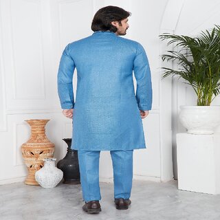 Raivat Ethnic Blue Colour Linen Cotton Pintux Work Kurta Pajama 3140 view 2