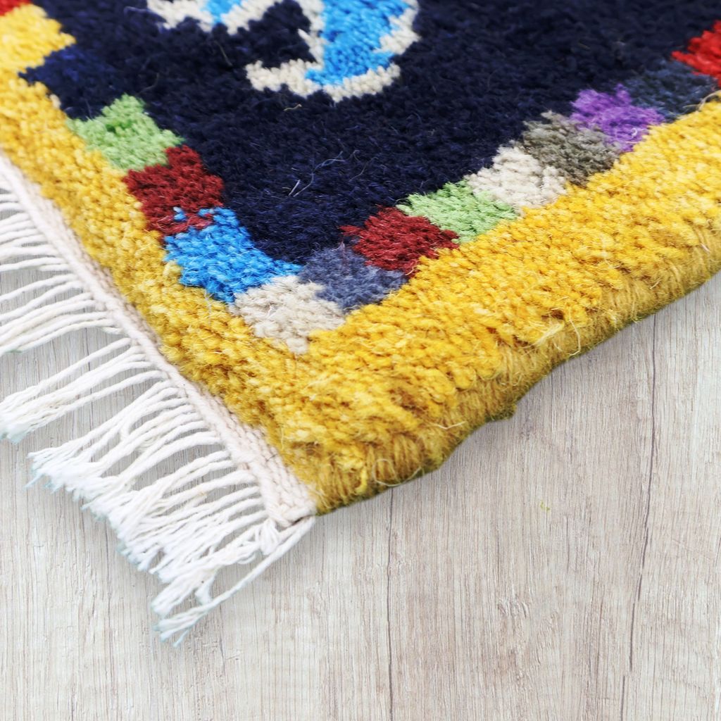 Eluru-Handcrafted Multicolor Turtle Design Shaggy Rug | Premium Decorative Floor Mat with Tassels (Mustard Yellow Base) view 2