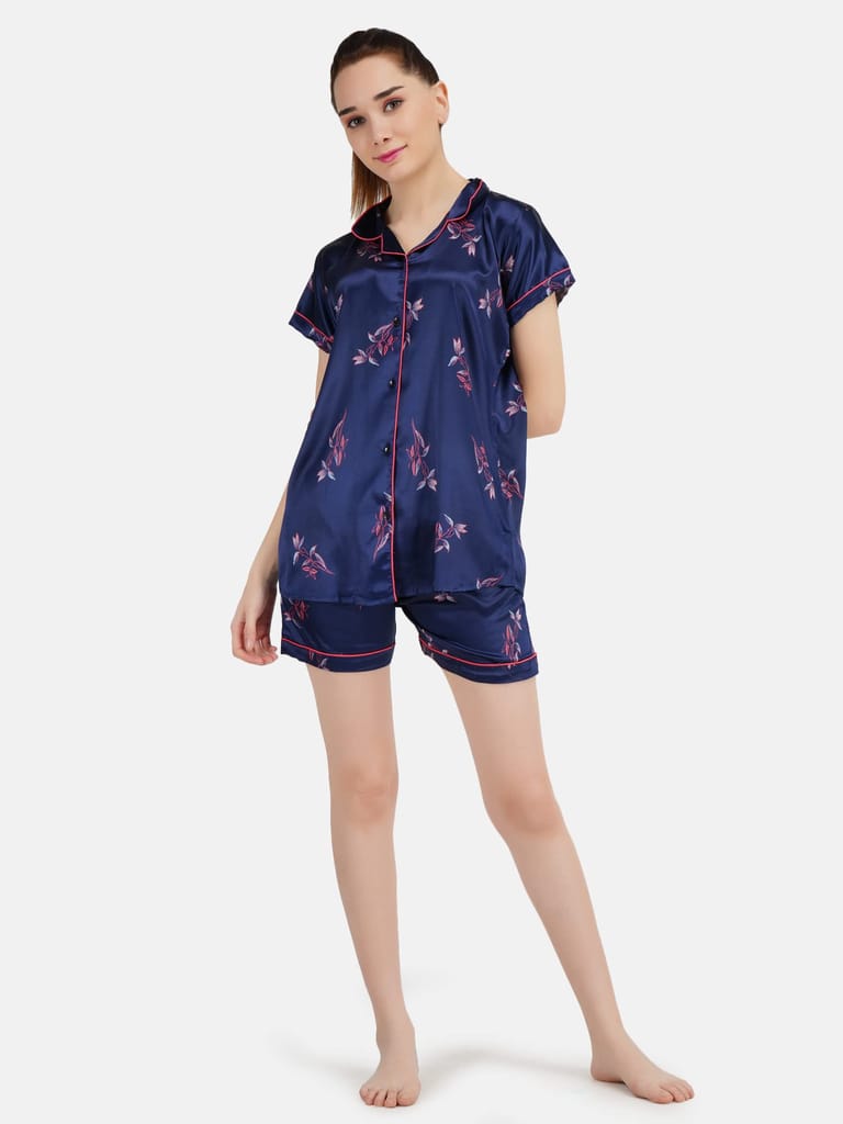 KOI SLEEPWEAR Women's Printed Satin Shirt & Short Sleeve Night Suit Lounge Wear view 2