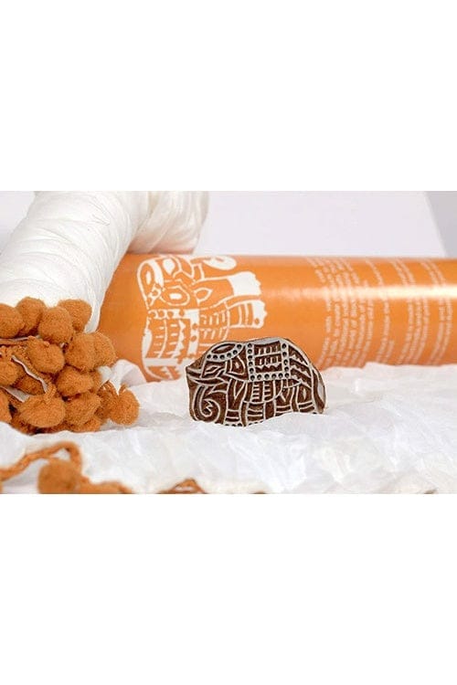 DIY Block print your own Dupatta kit Orange Elephant view 2