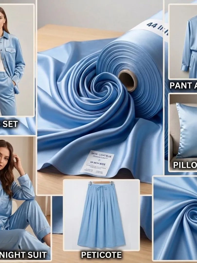 UneR Premium Plain Satin Fabric for Women | 5 Meter | 44 Inch Width | Soft Silky Unstitched Dress Material view 2