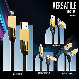 4-in-1 Cable | Ultra Fast Charging & Data Transfer | stainless steel-Plated Connectors | Thunderbolt, Type-C, Lightning | Compatible with iPhone, iPad, Laptops, Android Devices view 2