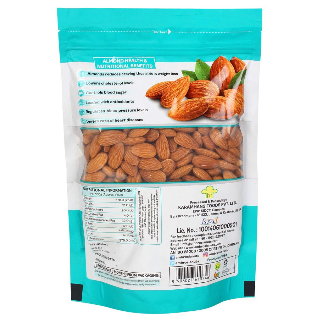 Ambrosia California Whole Almonds 500g (Pack of 1) view 2