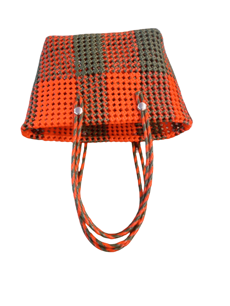 Handwoven Orange & Black Tote Bag view 2