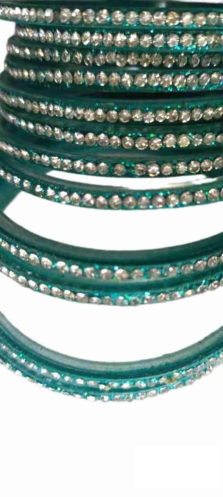 Green Glass Rhinestone Bangle Set view 2