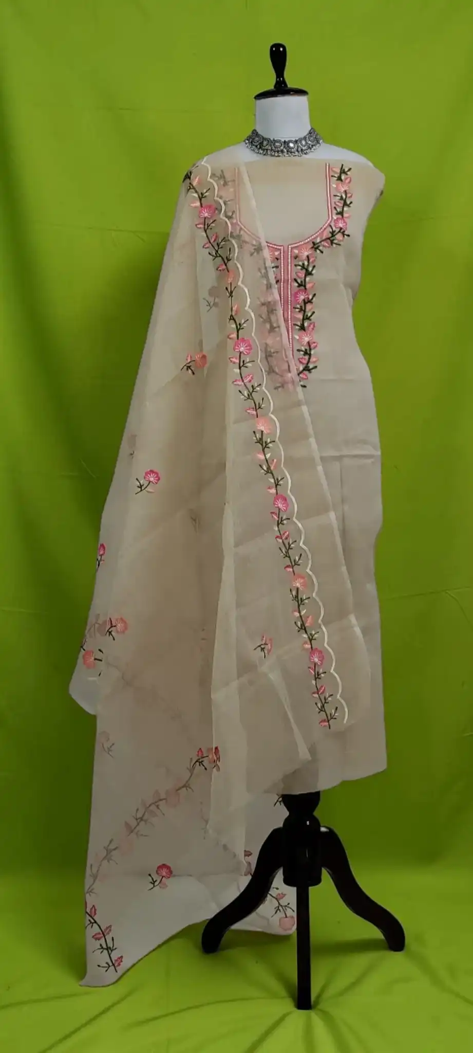 Kota Doria Cotton-Silk Dress Material, Gota Patti, Biscuit Floral