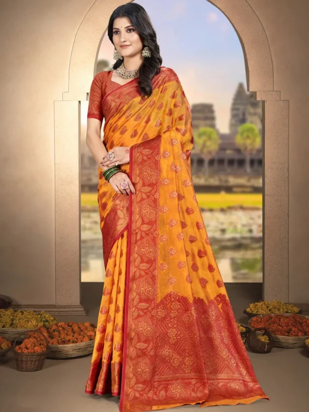 Yellow Silk Saree view 2