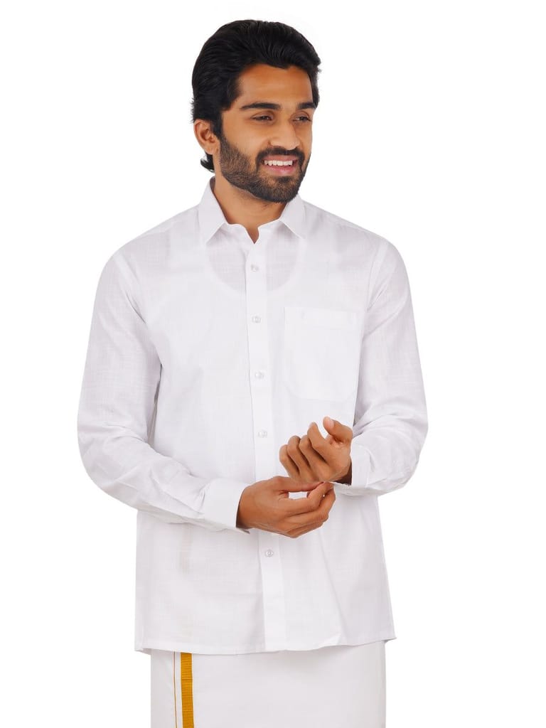 Mens 100% Cotton White Shirt Full Sleeves Celebrity White V2 view 2