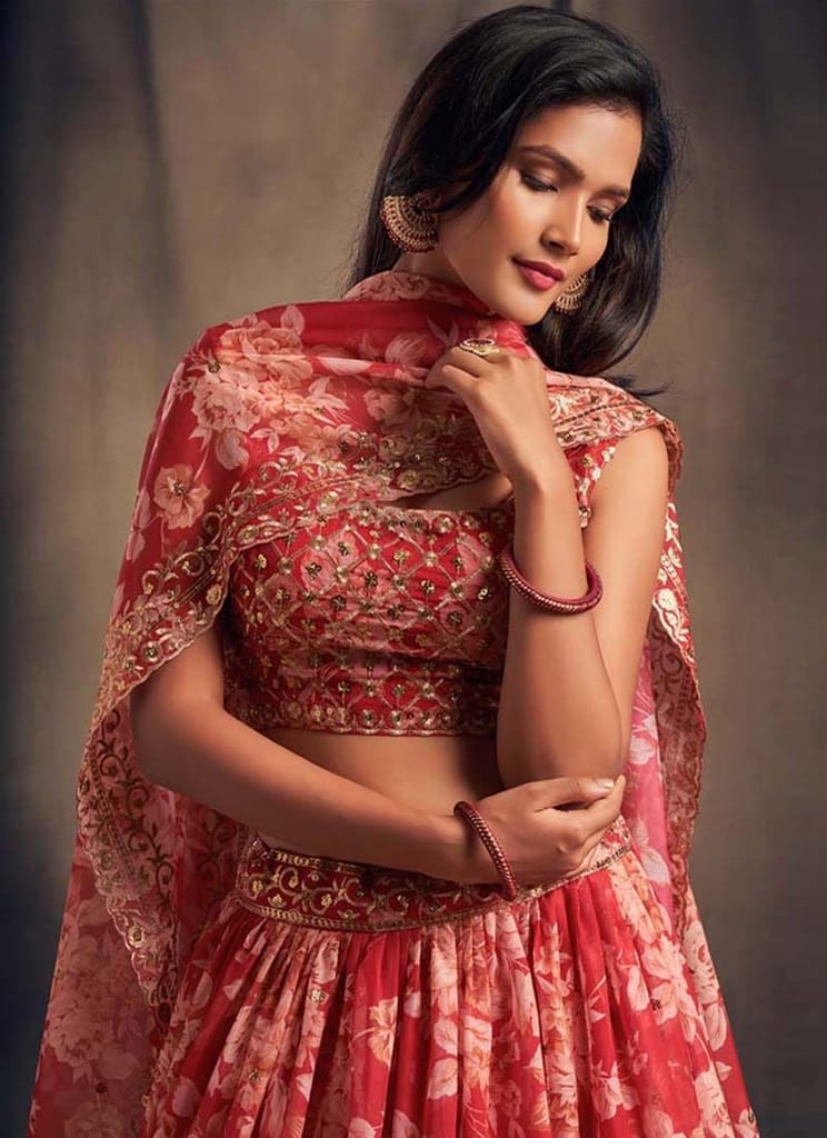 Indian Wedding Special Organza Red Lehenga Choli view 2