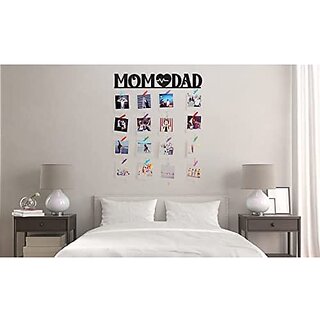 Khush Its Amazing Wood Mom Dad Hanging Photo Display, DIY Picture Photo Frame Collage Set Includes Multi colour Clips view 2