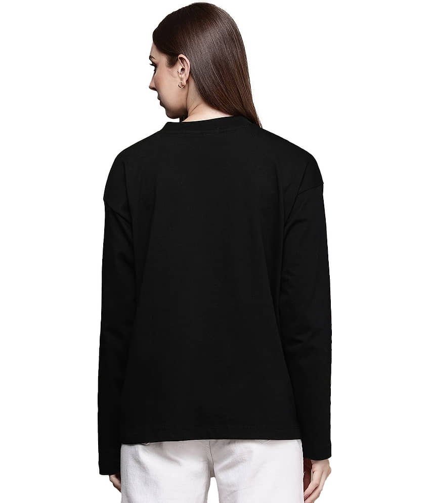 Leotude Women Cotton Blend Printed Oversized Fit Round Neck T-Shirt ( Black ) view 2