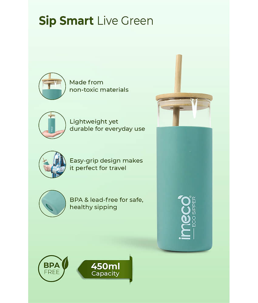 IMECO Eco-Sipper Glass Bottle - Grey 450ml Grey Glass Sipper Water Bottle 450 mL ( Set of 1 ) view 2