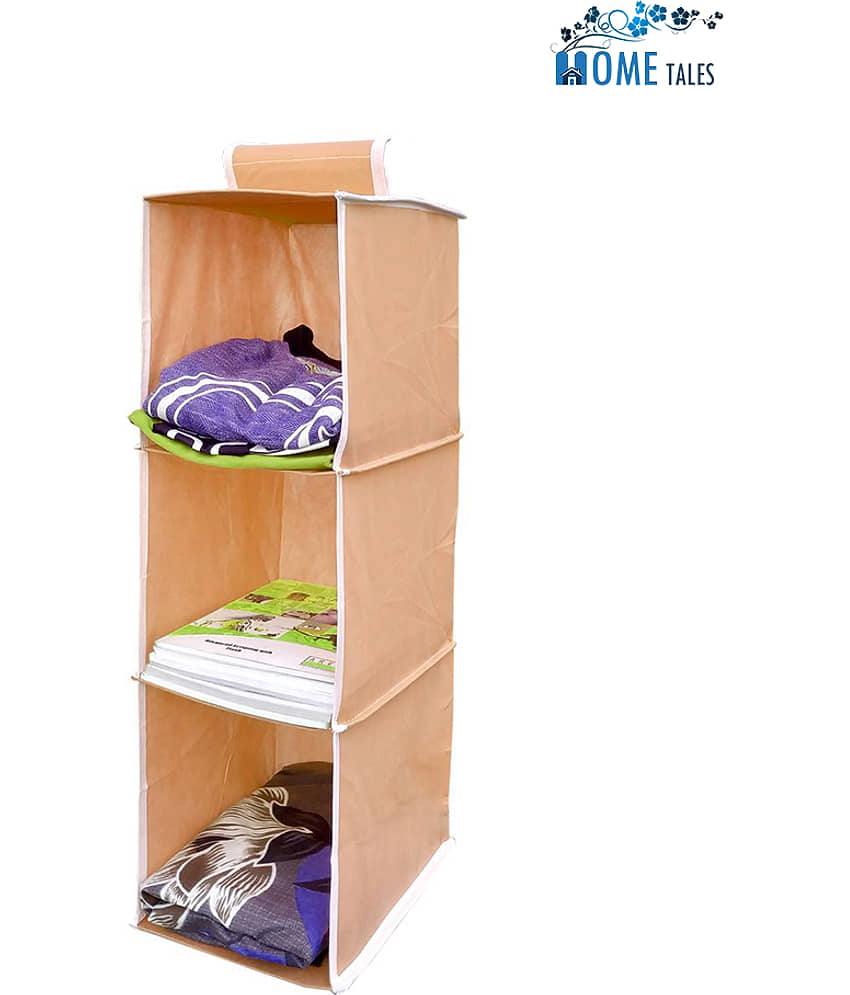 SH.NASIMA - Non-Woven 3 Shelf, Engineered Wood Wardrobe / Cloth Hanging Organizer (Beige) view 2