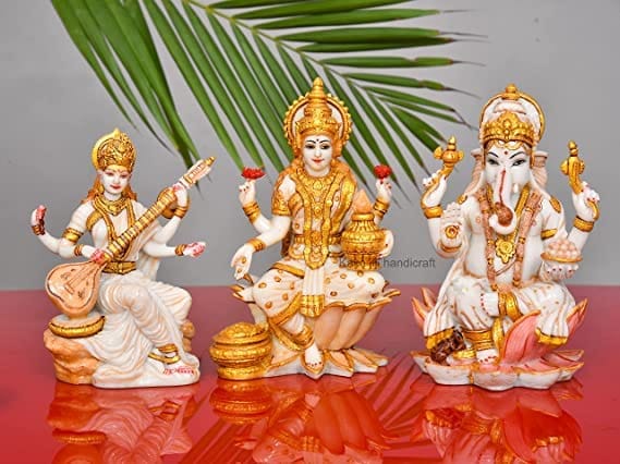 Patwari Arts Marble 3 Inches Lord Laxmi Ganesha Saraswati Murti/Statue for Home Temple Decor, Multicolor Pack- 3. view 2