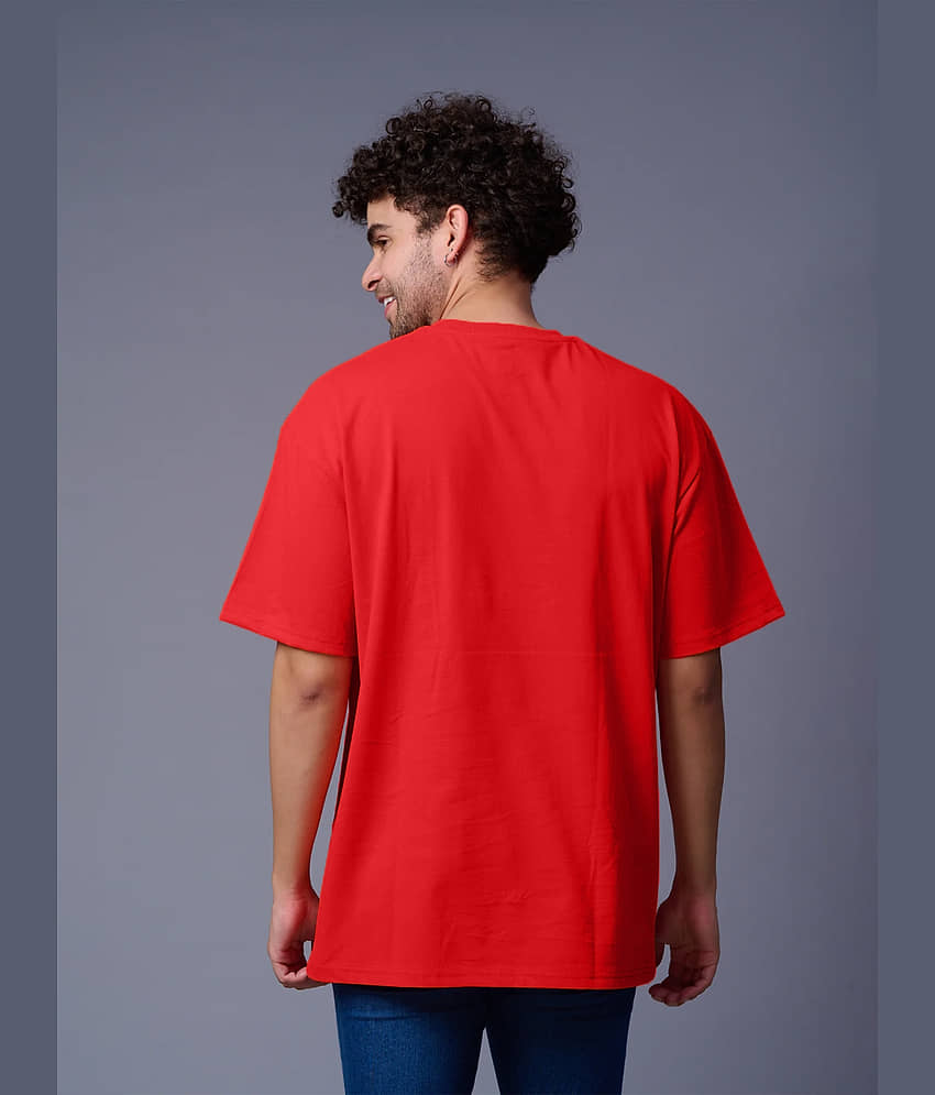 Leotude Men Cotton Blend Oversized Fit Printed T-Shirt ( Red ) view 2