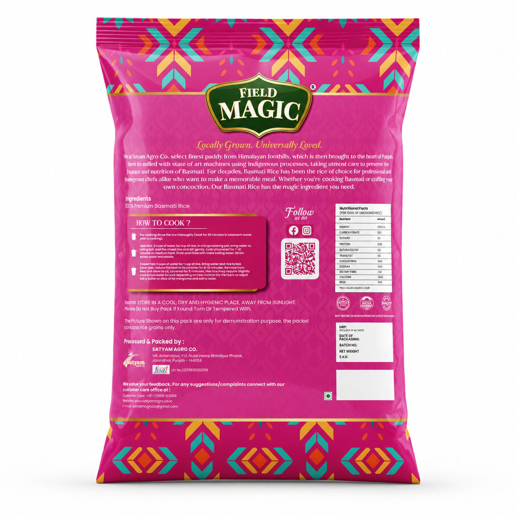 Field Magic Uttam Punjabi Basmati Rice | Punjab Extra Long Grain Premium Rice (Upto 24mm Cooked) | Aromatic Premium Punjab Basmati Rice| # Kg view 2