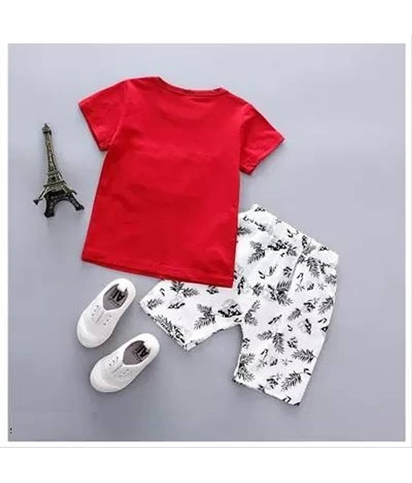 CUTEVIBE Pack of 1 Unisex for Baby Cotton Blend Top & Shorts ( Red ) view 2
