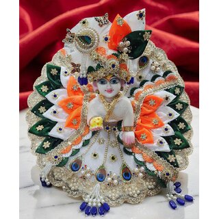 Tricolor Laddu Gopal Poshak with Peacock Mukut | Orange White Green Bal Gopal Heavy Dress