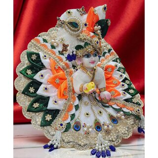 Tricolor Laddu Gopal Poshak with Peacock Mukut | Orange White Green Bal Gopal Heavy Dress view 2
